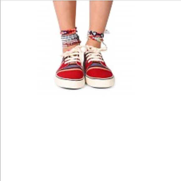 Aztec Red Low Top Handmade Festival Boho Sneakers - Picture 3 of 7